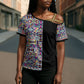 African Ndebele Art Patterns Cross Shoulder Shirt Black Half Style