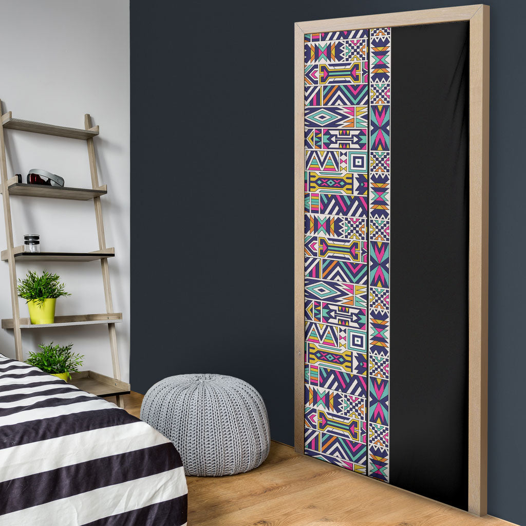 African Ndebele Art Patterns Door Cover Black Half Style