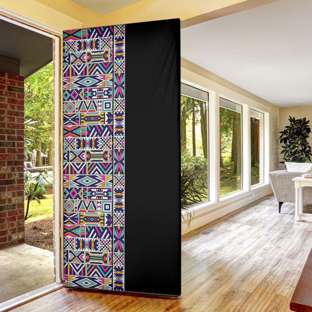African Ndebele Art Patterns Door Cover Black Half Style