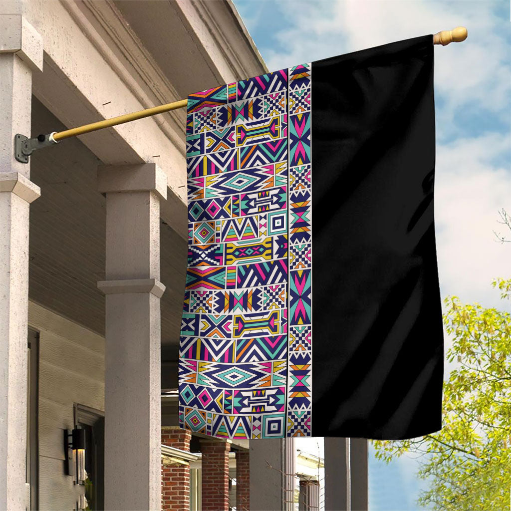 African Ndebele Art Patterns Garden Flag Black Half Style