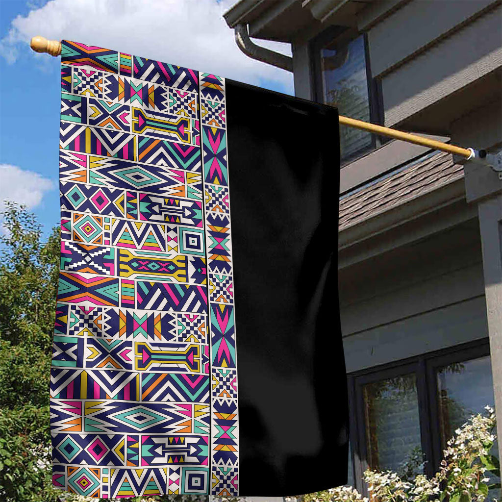 African Ndebele Art Patterns Garden Flag Black Half Style