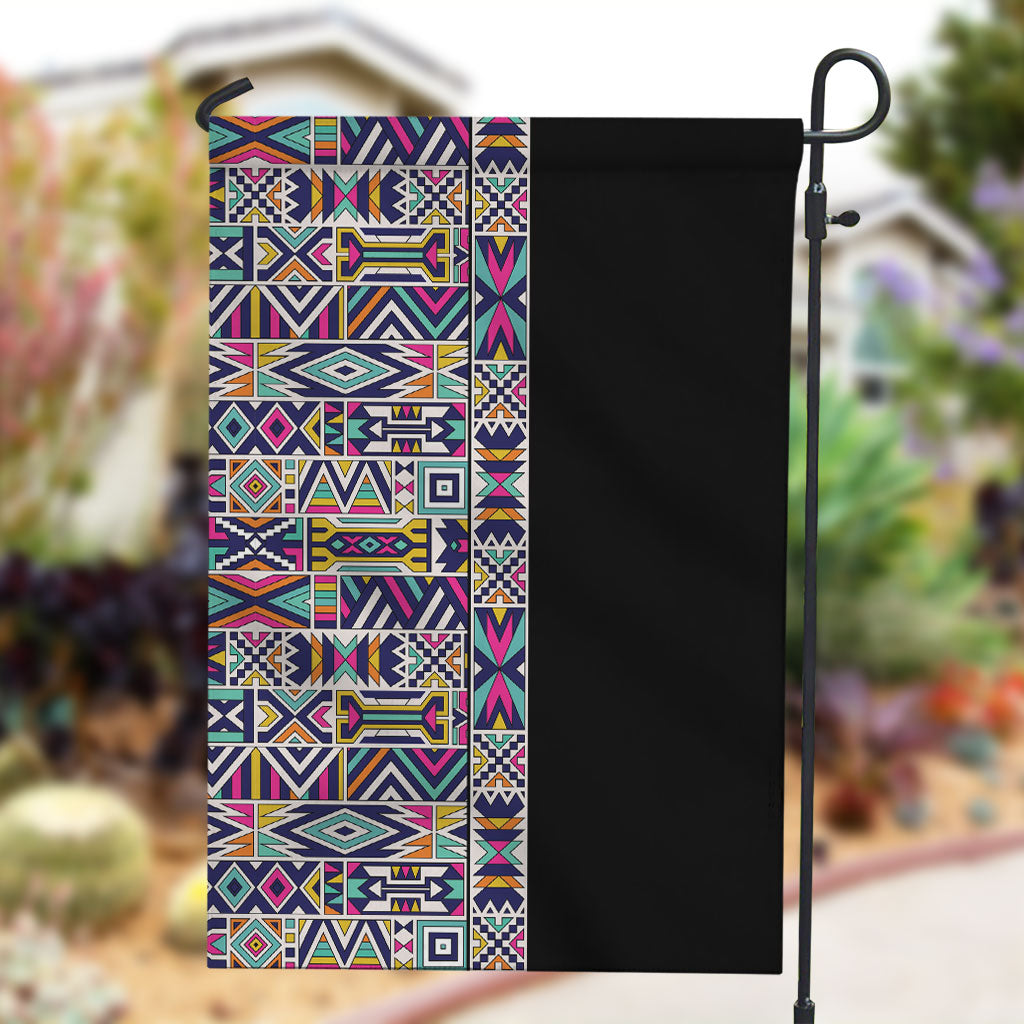 African Ndebele Art Patterns Garden Flag Black Half Style