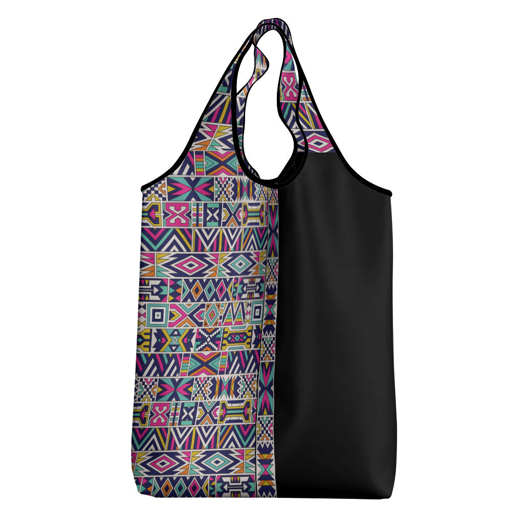 African Ndebele Art Patterns Grocery Bag Black Half Style