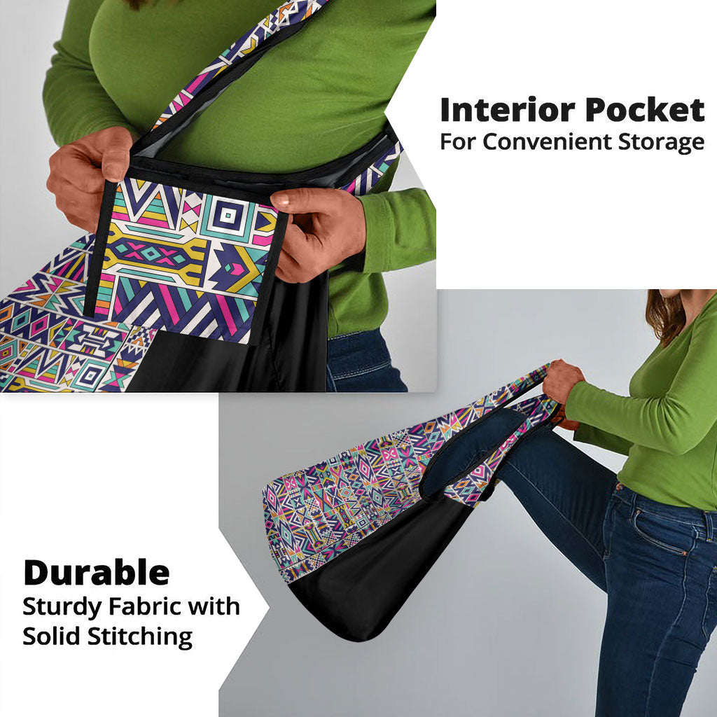 African Ndebele Art Patterns Grocery Bag Black Half Style