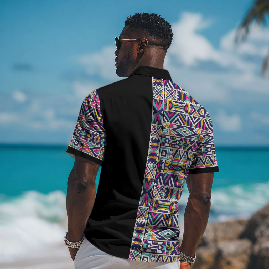 African Ndebele Art Patterns Hawaiian Shirt Black Half Style