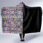 African Ndebele Art Patterns Hooded Blanket Black Half Style