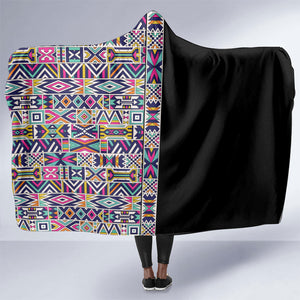 African Ndebele Art Patterns Hooded Blanket Black Half Style