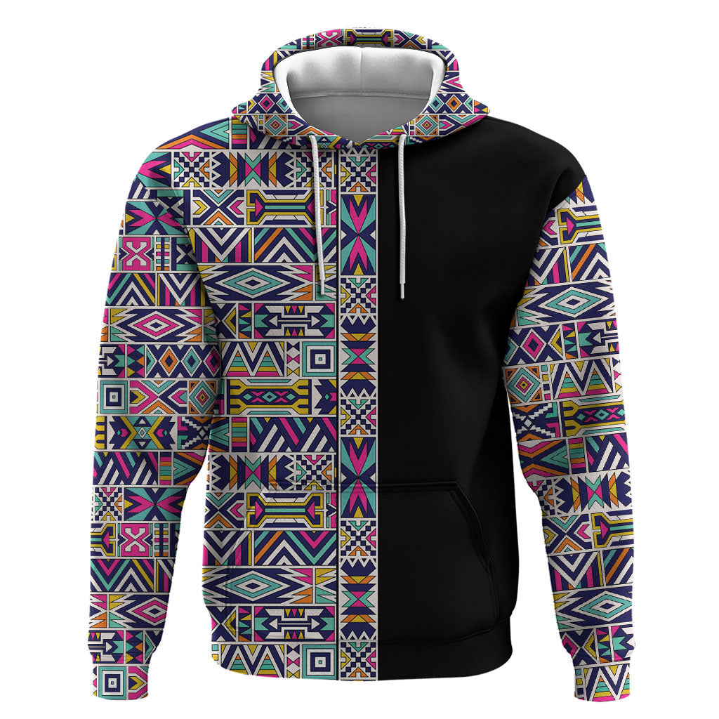 African Ndebele Art Patterns Hoodie Black Half Style