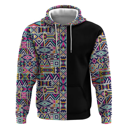 African Ndebele Art Patterns Hoodie Black Half Style