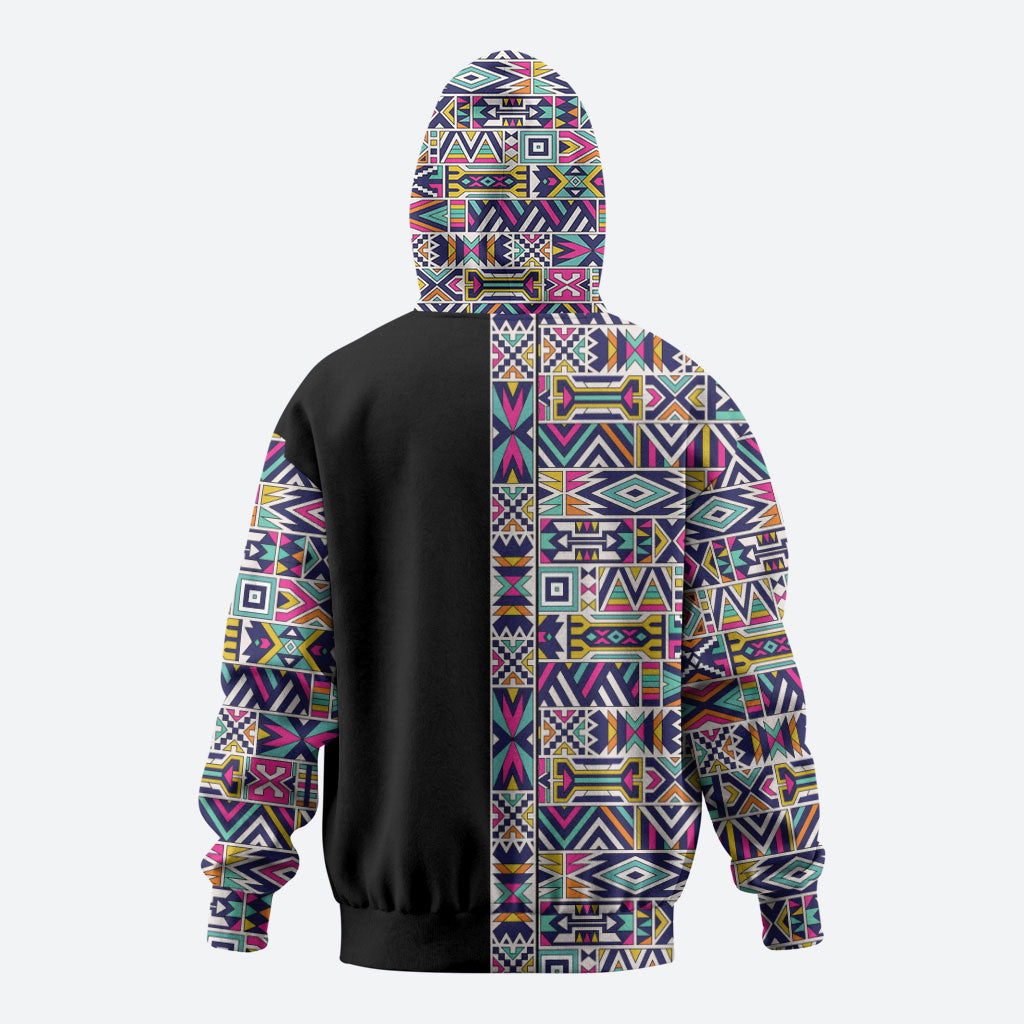 African Ndebele Art Patterns Hoodie Black Half Style