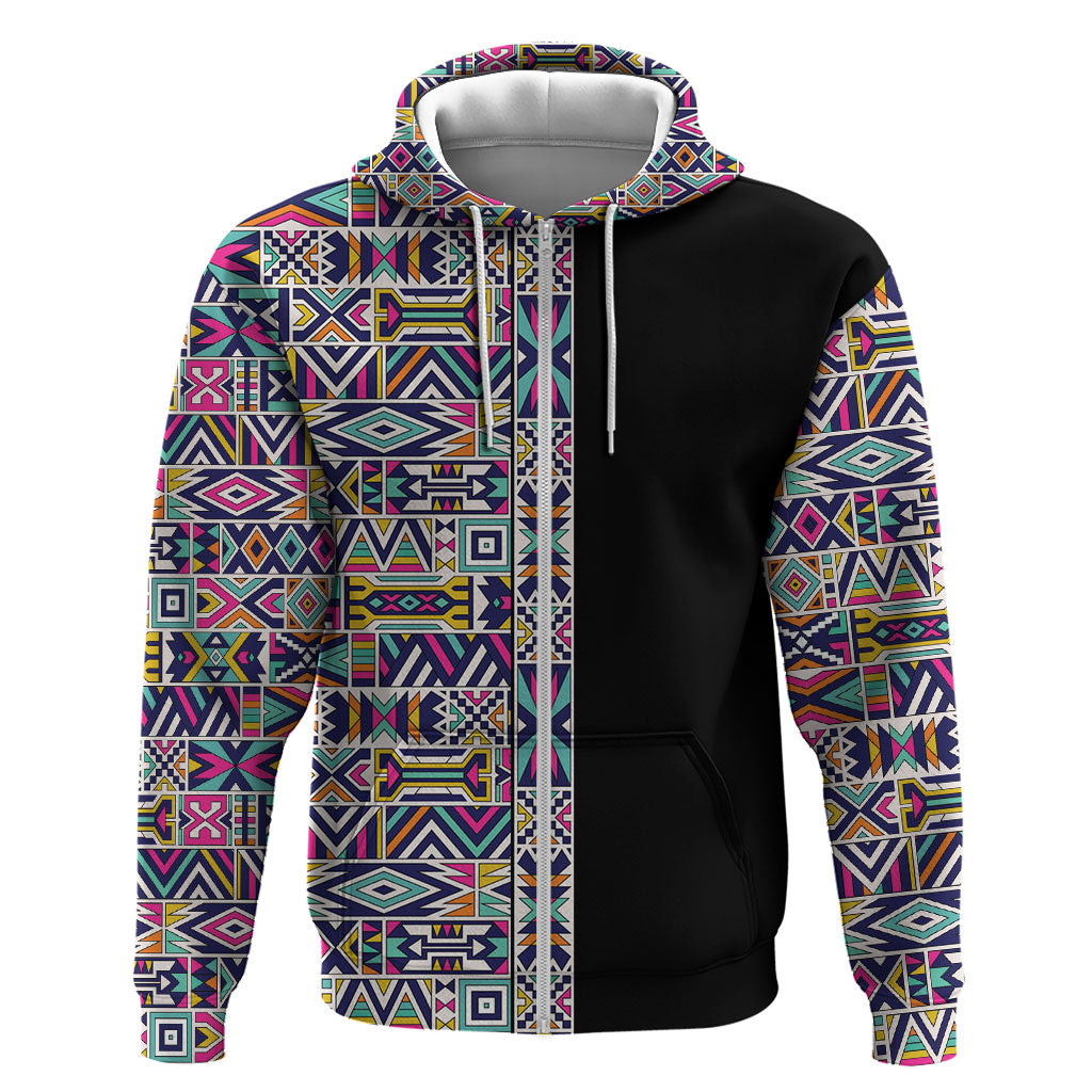 African Ndebele Art Patterns Hoodie Black Half Style