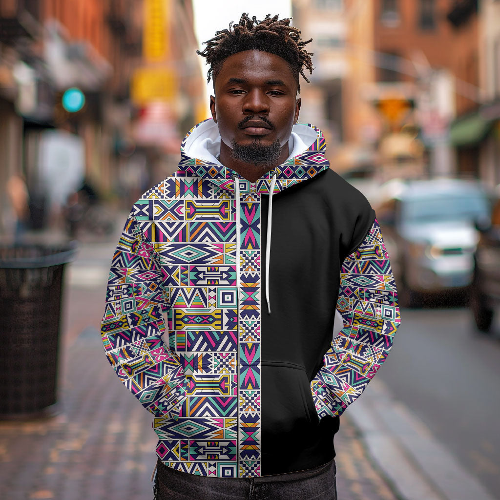 African Ndebele Art Patterns Hoodie Black Half Style