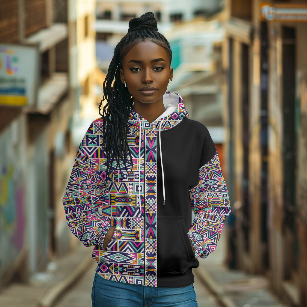 African Ndebele Art Patterns Hoodie Black Half Style