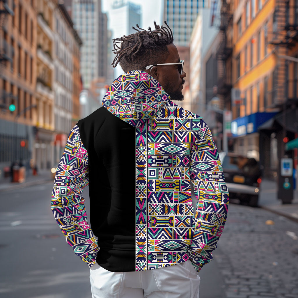 African Ndebele Art Patterns Hoodie Black Half Style