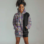 African Ndebele Art Patterns Hoodie Dress Black Half Style