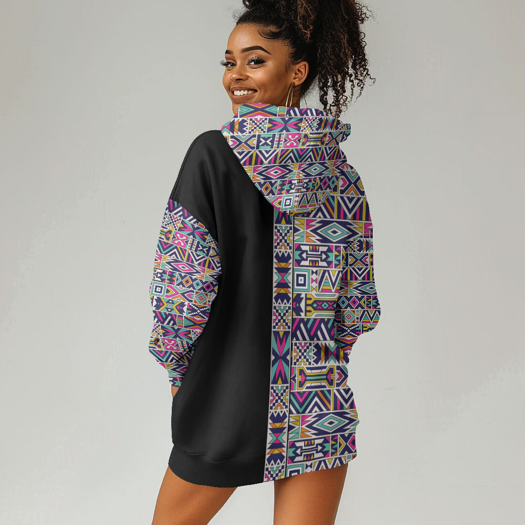 African Ndebele Art Patterns Hoodie Dress Black Half Style