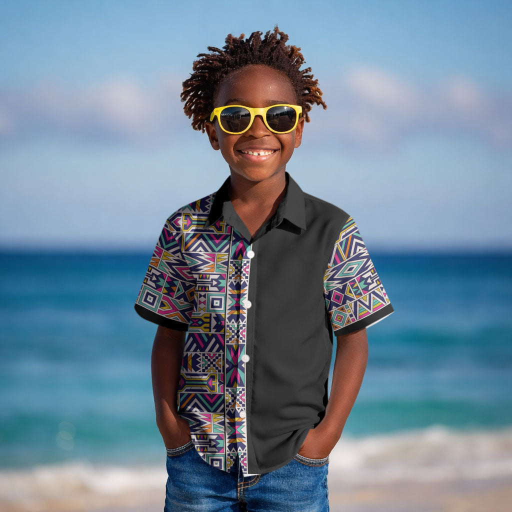 African Ndebele Art Patterns Kid Hawaiian Shirt Black Half Style