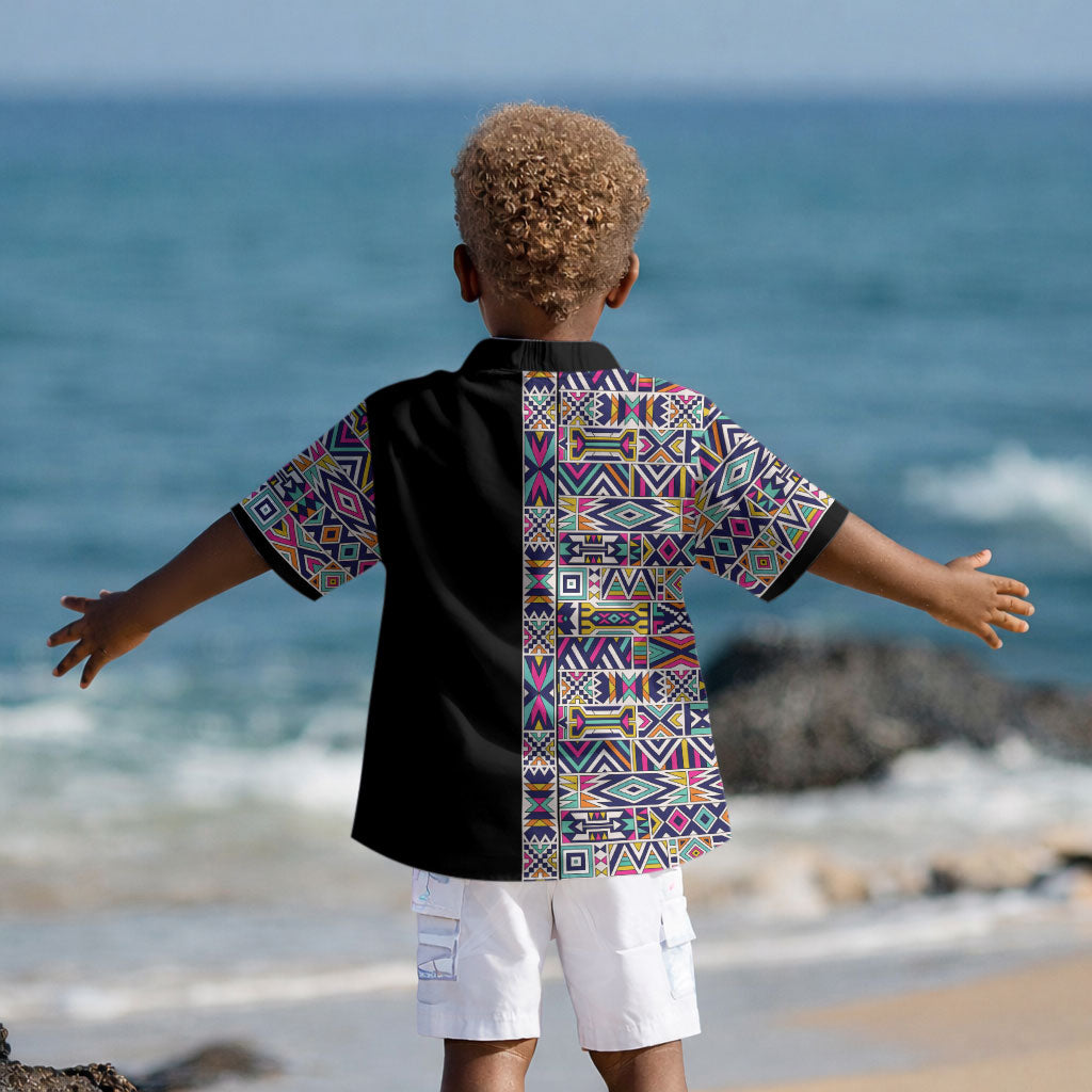 African Ndebele Art Patterns Kid Hawaiian Shirt Black Half Style