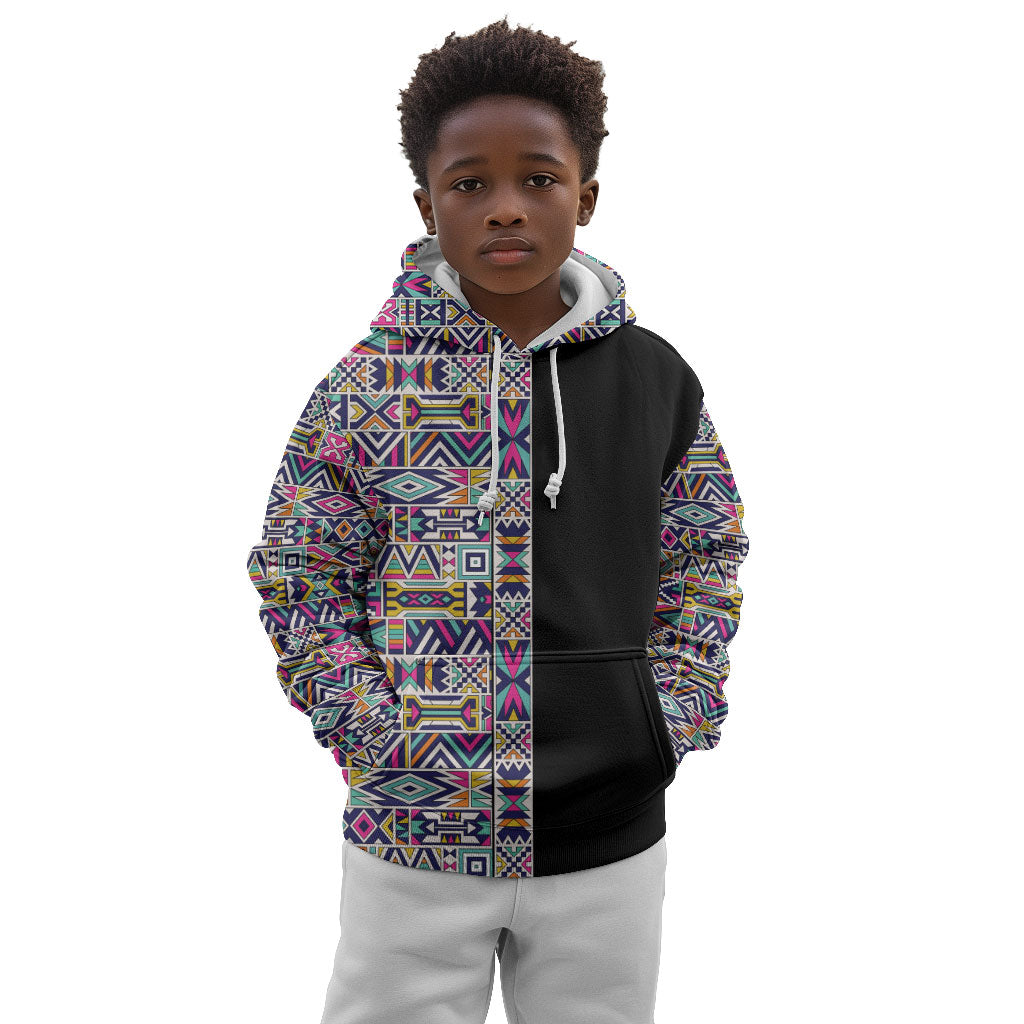 African Ndebele Art Patterns Kid Hoodie Black Half Style