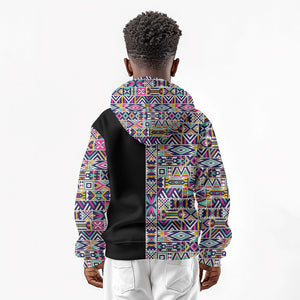 African Ndebele Art Patterns Kid Hoodie Black Half Style