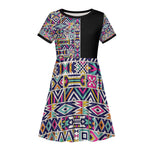 African Ndebele Art Patterns Kid Short Sleeve Dress Black Half Style