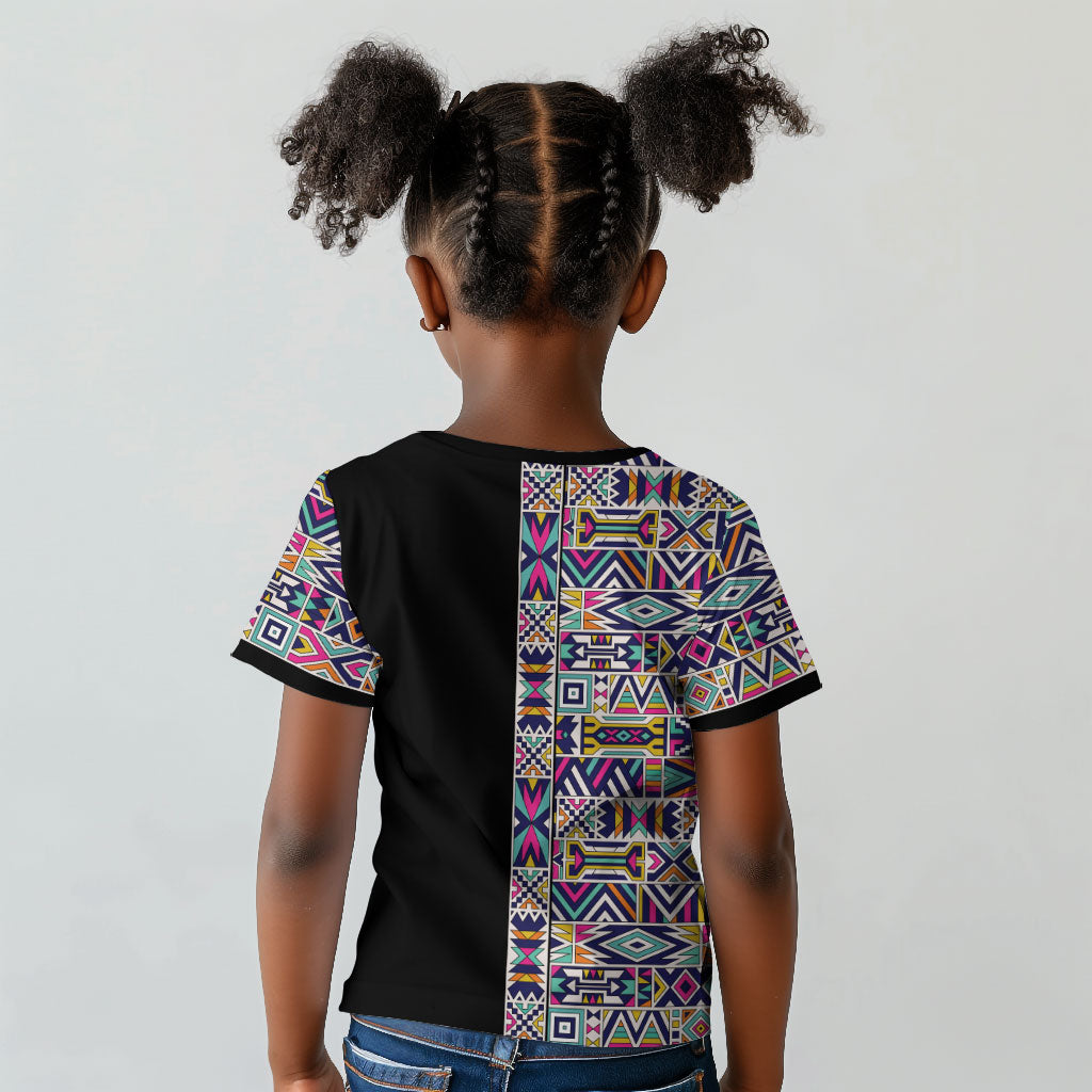 African Ndebele Art Patterns Kid T shirt Black Half Style