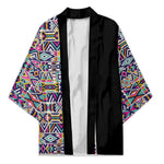 African Ndebele Art Patterns Kimono Black Half Style