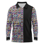 African Ndebele Art Patterns Long Sleeve Polo Shirt Black Half Style