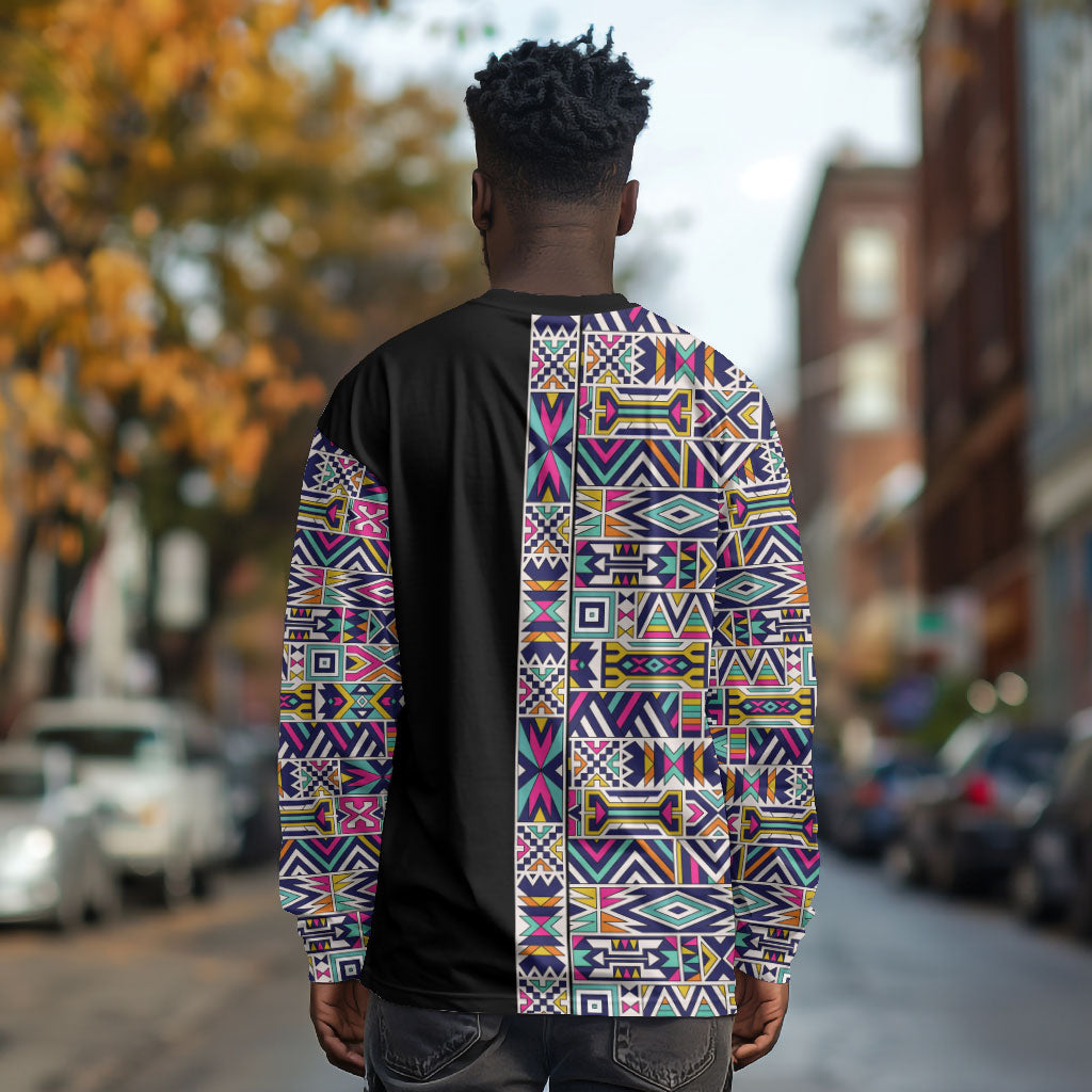 African Ndebele Art Patterns Long Sleeve Shirt Black Half Style