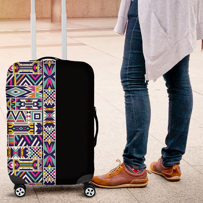 African Ndebele Art Patterns Luggage Cover Black Half Style