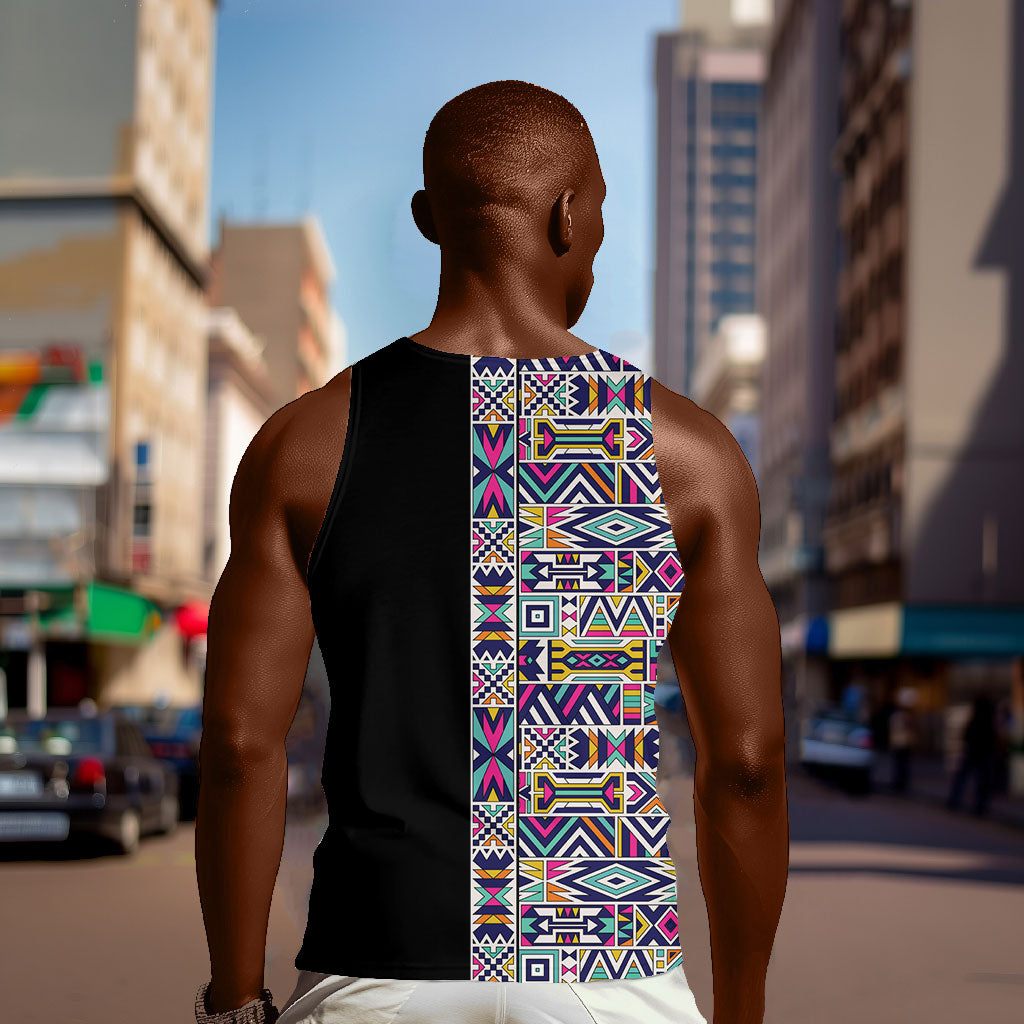 African Ndebele Art Patterns Men Tank Top Black Half Style