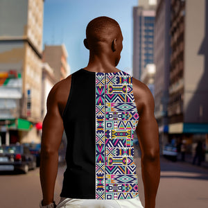 African Ndebele Art Patterns Men Tank Top Black Half Style