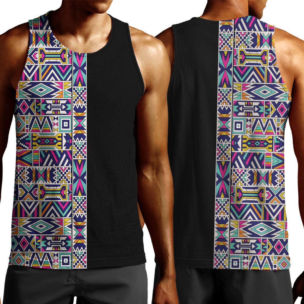 African Ndebele Art Patterns Men Tank Top Black Half Style