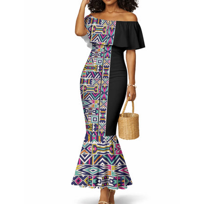African Ndebele Art Patterns Mermaid Dress Black Half Style