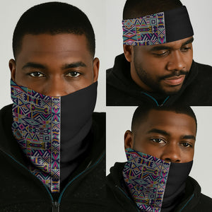 African Ndebele Art Patterns Neck Gaiter Black Half Style