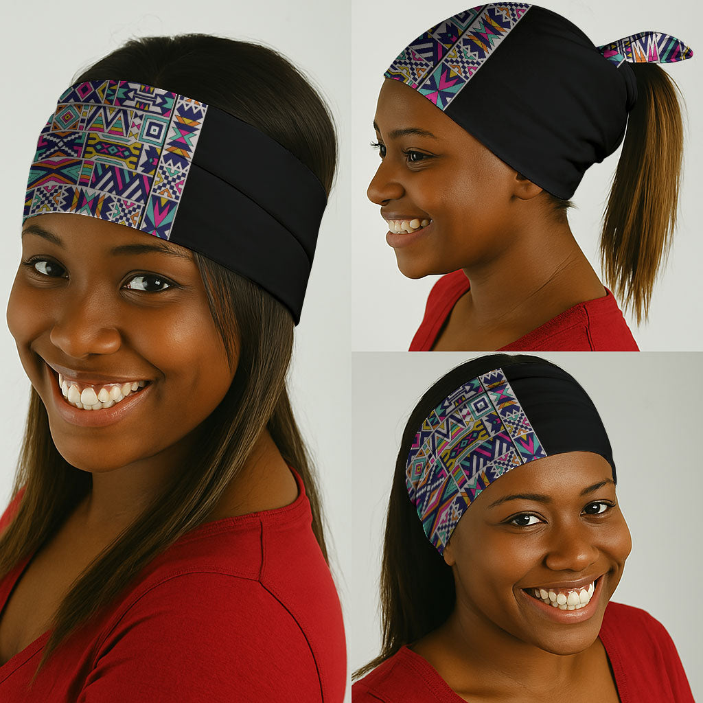 African Ndebele Art Patterns Neck Gaiter Black Half Style