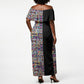 African Ndebele Art Patterns Off Shoulder Maxi Dress Black Half Style