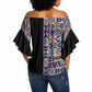 African Ndebele Art Patterns Off Shoulder Wrap Waist Top Black Half Style