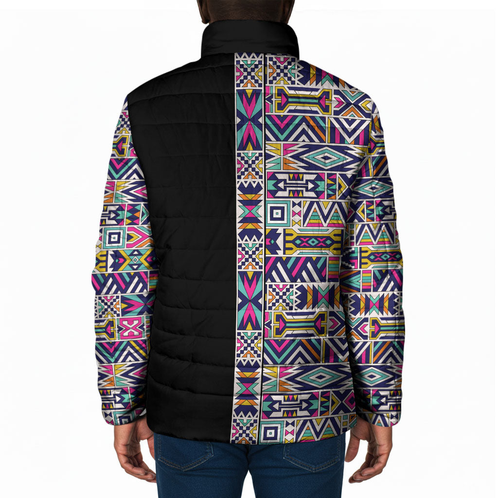 African Ndebele Art Patterns Padded Jacket Black Half Style