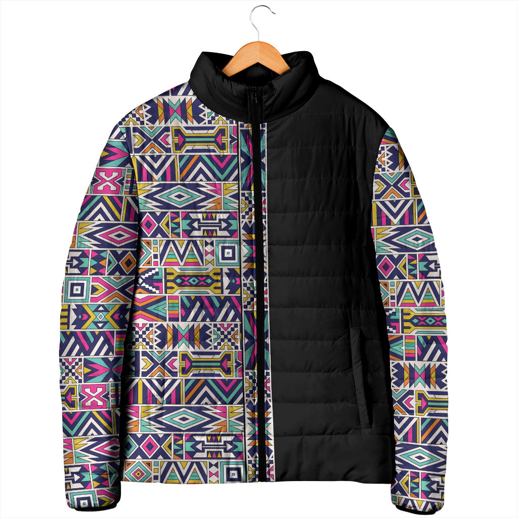 African Ndebele Art Patterns Padded Jacket Black Half Style