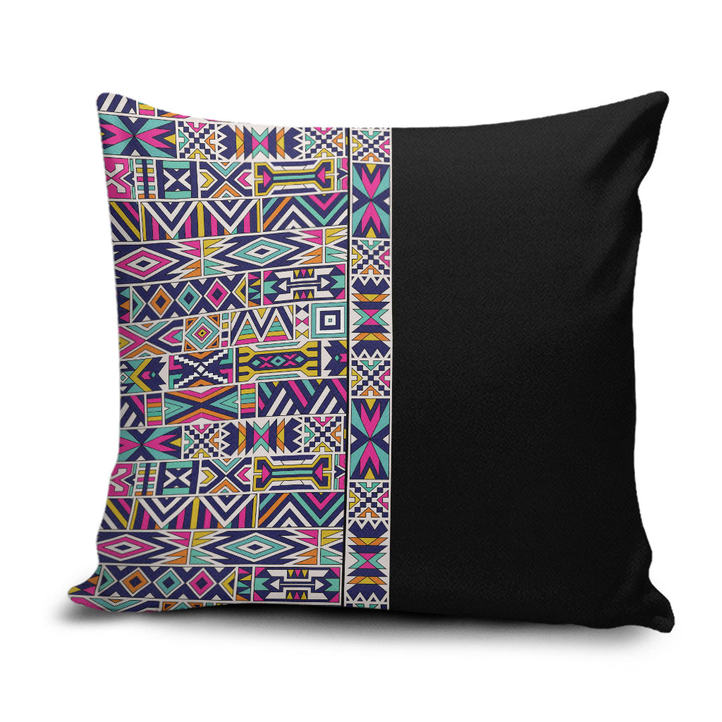 African Ndebele Art Patterns Pillow Cover Black Half Style