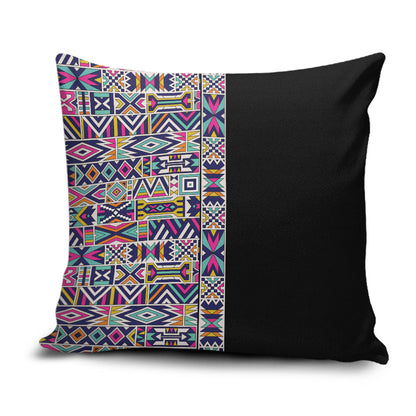 African Ndebele Art Patterns Pillow Cover Black Half Style
