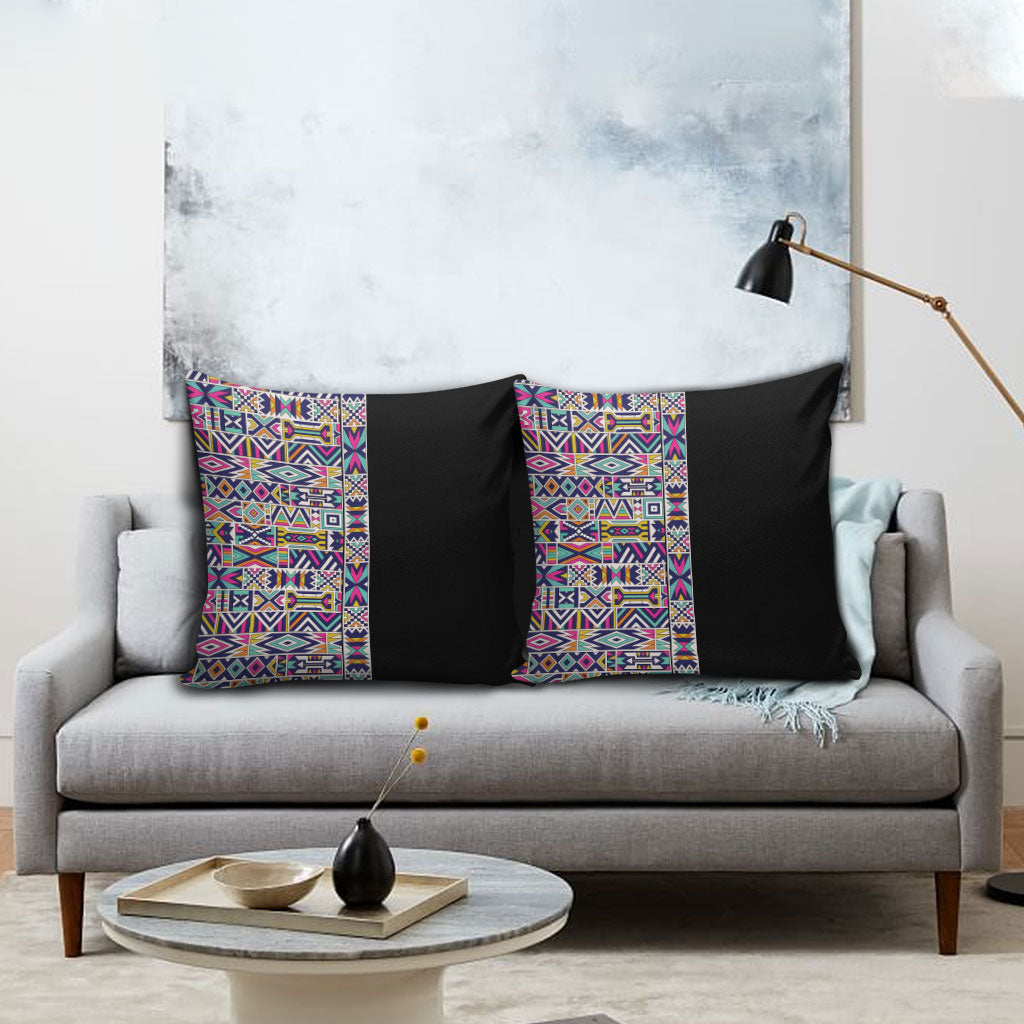 African Ndebele Art Patterns Pillow Cover Black Half Style