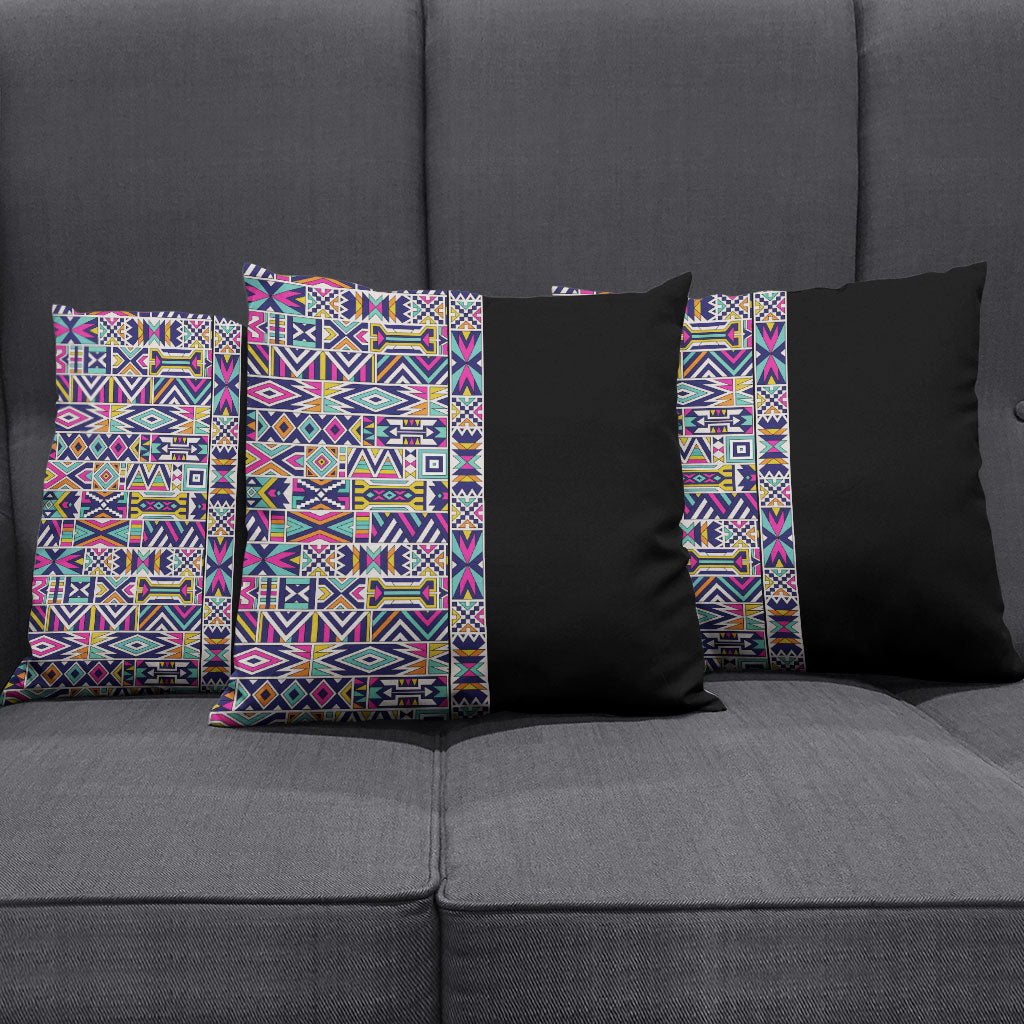 African Ndebele Art Patterns Pillow Cover Black Half Style