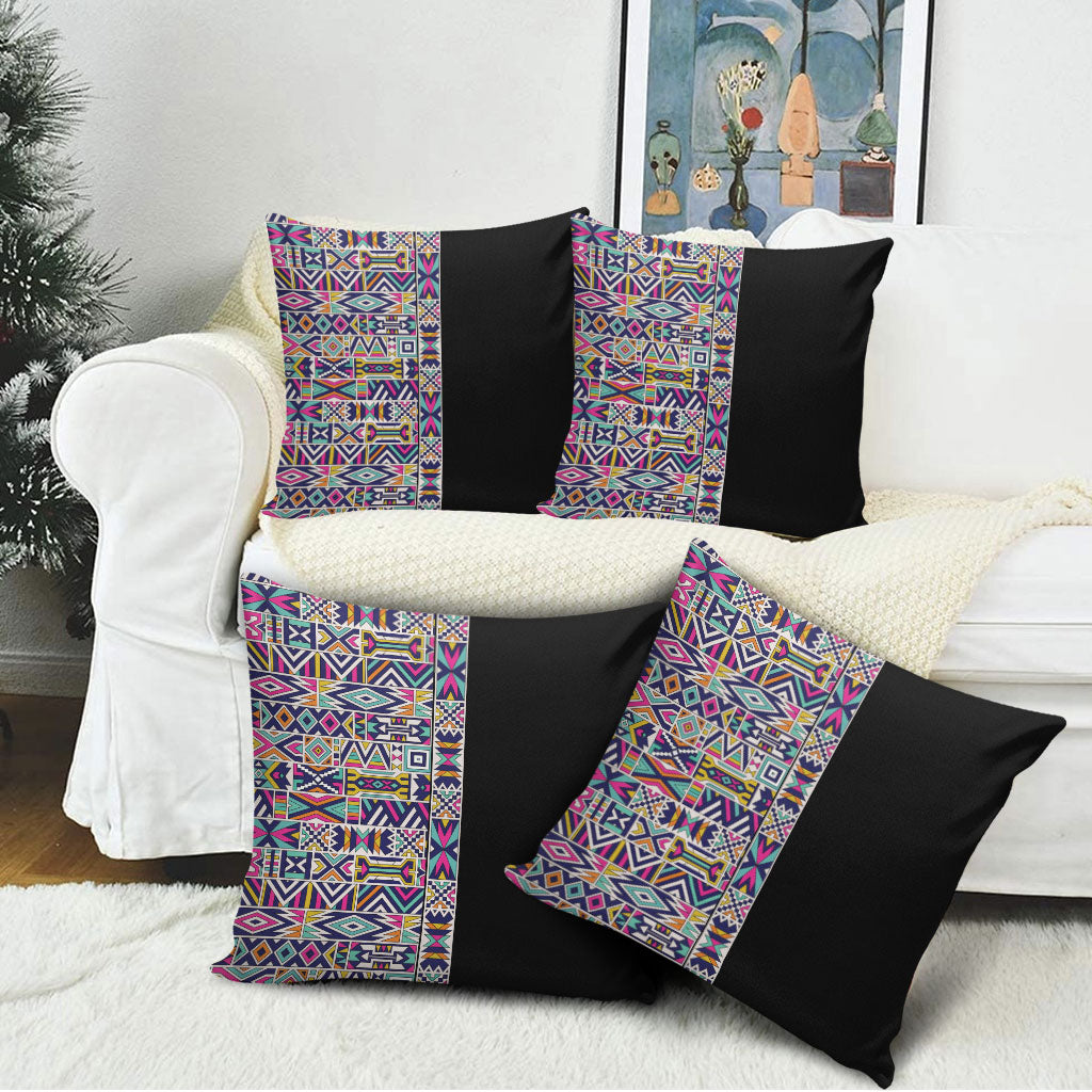 African Ndebele Art Patterns Pillow Cover Black Half Style