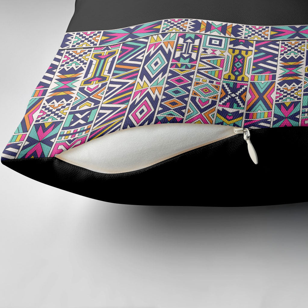 African Ndebele Art Patterns Pillow Cover Black Half Style