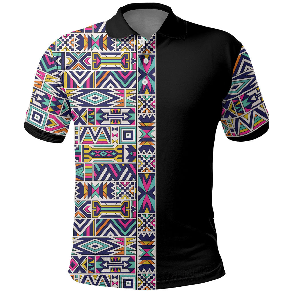 African Ndebele Art Patterns Polo Shirt Black Half Style