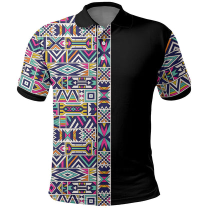 African Ndebele Art Patterns Polo Shirt Black Half Style