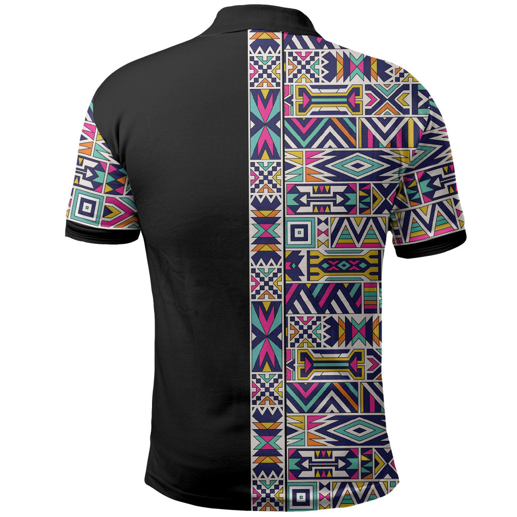 African Ndebele Art Patterns Polo Shirt Black Half Style