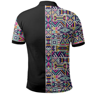 African Ndebele Art Patterns Polo Shirt Black Half Style